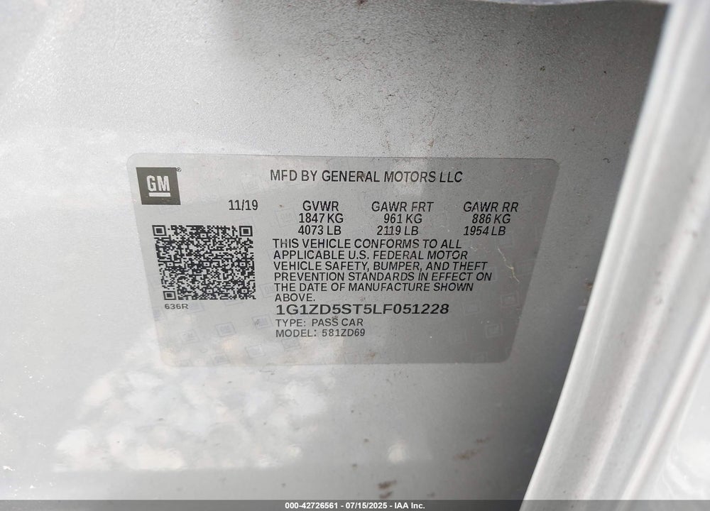2020 CHEVROLET MALIBU VIN: 1G1ZD5ST5LF051228
