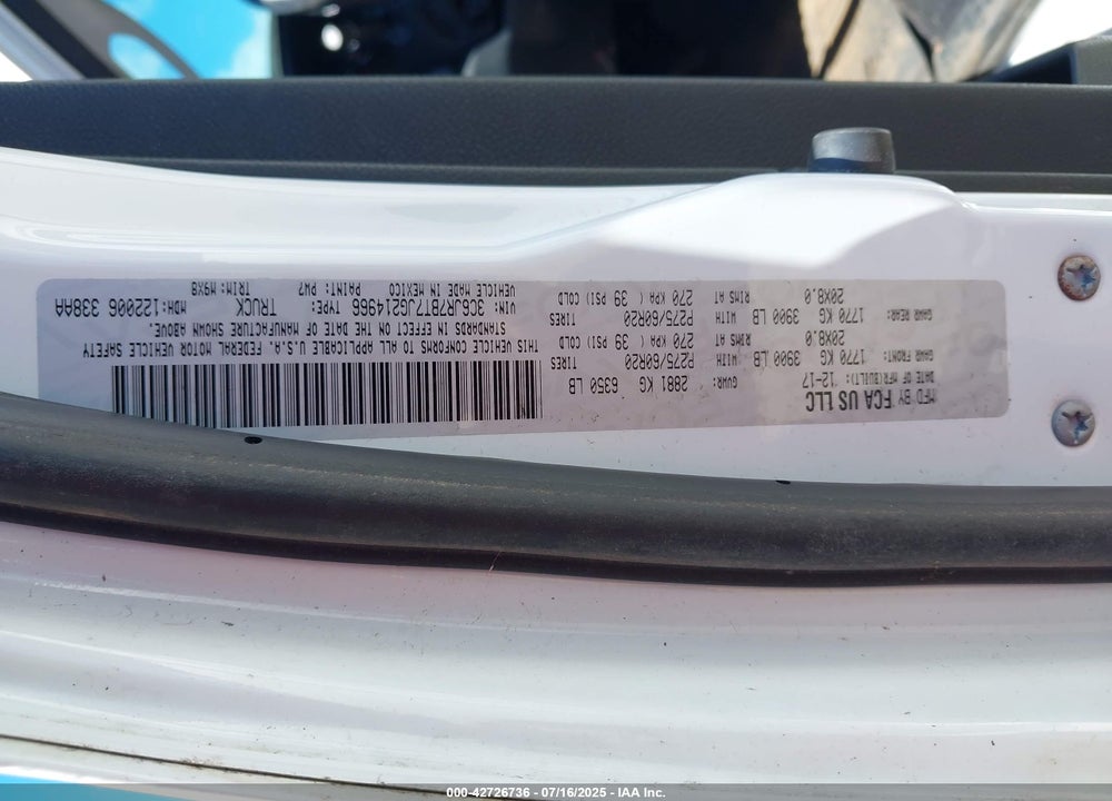 2018 RAM 1500 VIN: 3C6JR7BT7JG214966