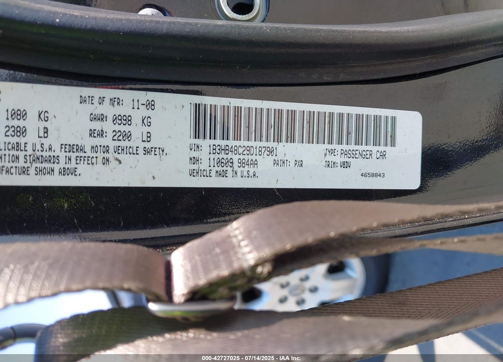 2009 DODGE CALIBER VIN: 1B3HB48C29D187901