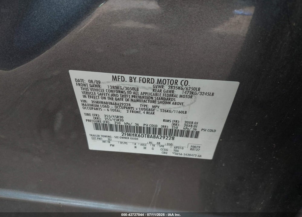 2010 FORD FLEX VIN: 2FMHK6DT8ABA29228
