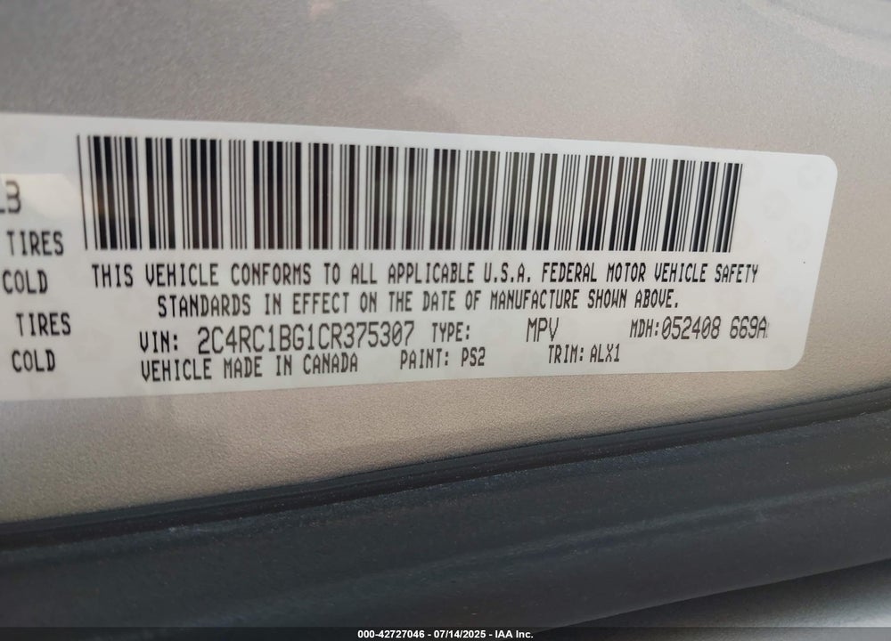 2012 CHRYSLER TOWN & COUNTRY TOURING VIN: 2C4RC1BG1CR375307