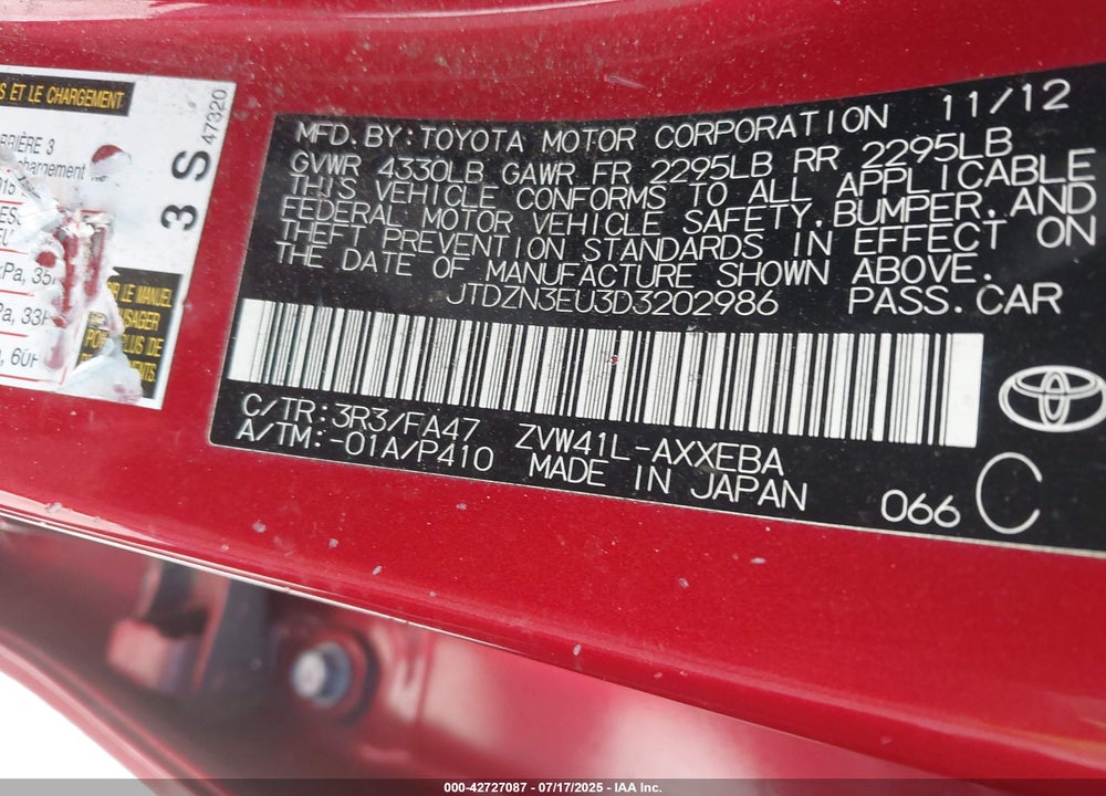 2013 TOYOTA PRIUS V VIN: JTDZN3EU3D3202986