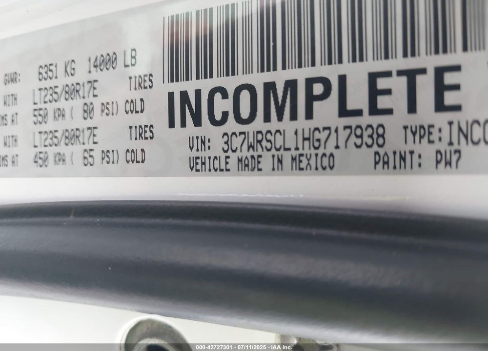 2017 RAM 3500 CHASSIS TRADESMAN/SLT/LAIE VIN: 3C7WRSCL1HG717938