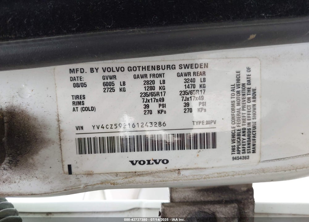 2006 VOLVO XC90 VIN: YV4CZ592161243286