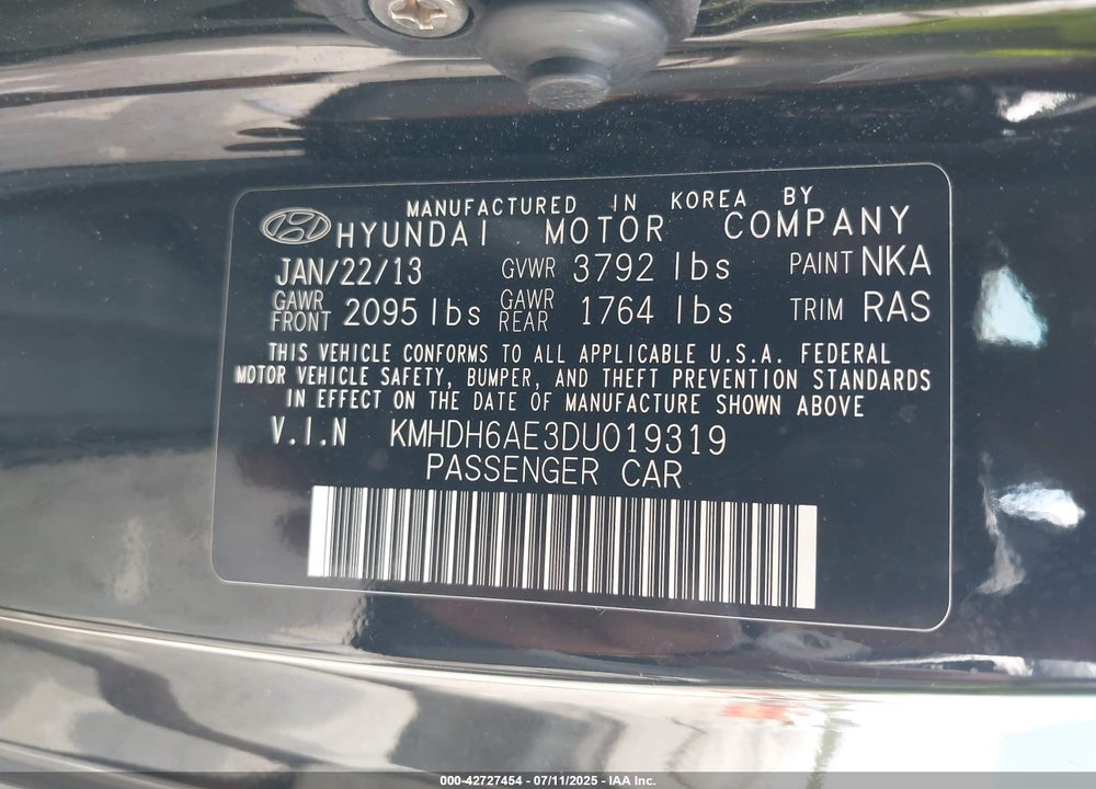 2013 HYUNDAI ELANTRA VIN: KMHDH6AE3DU019319