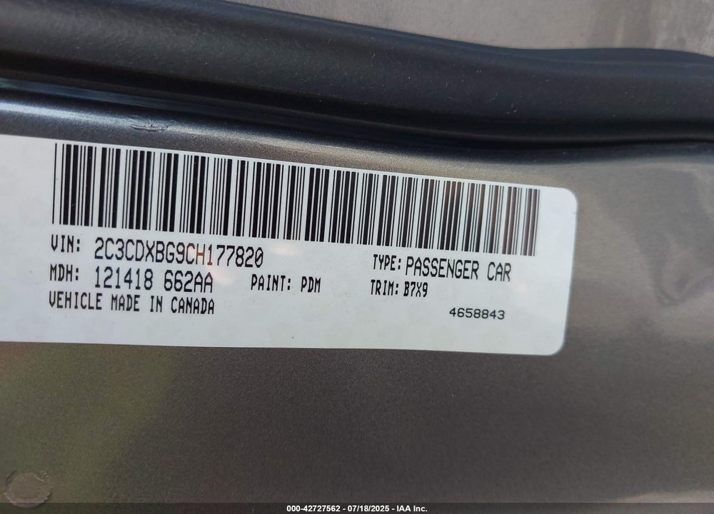 2012 DODGE CHARGER VIN: 2C3CDXBG9CH177820