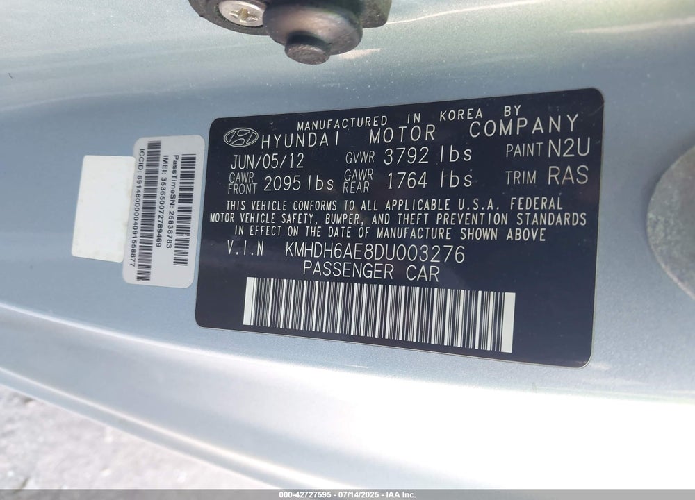 2013 HYUNDAI ELANTRA VIN: KMHDH6AE8DU003276
