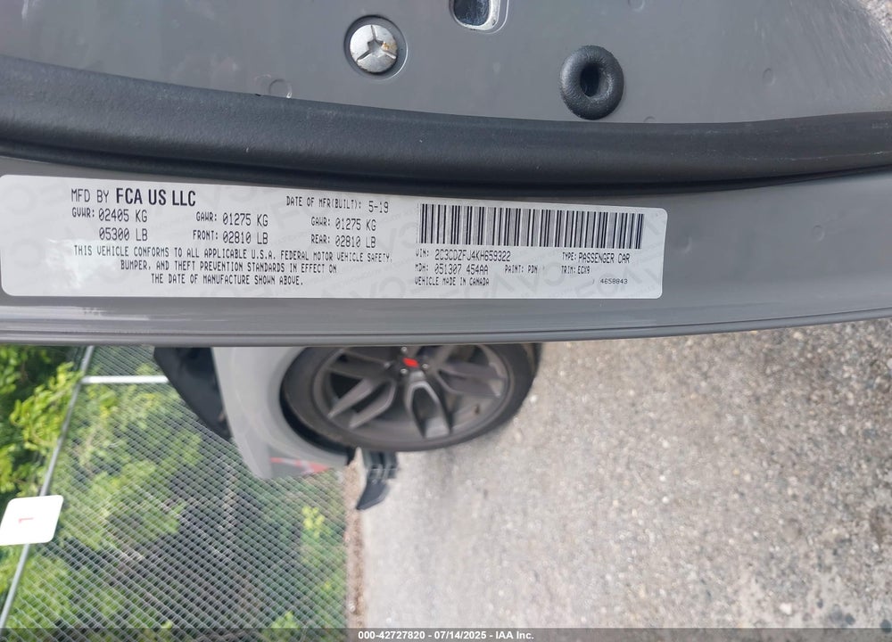 2019 DODGE CHALLENGER VIN: 2C3CDZFJ4KH659322