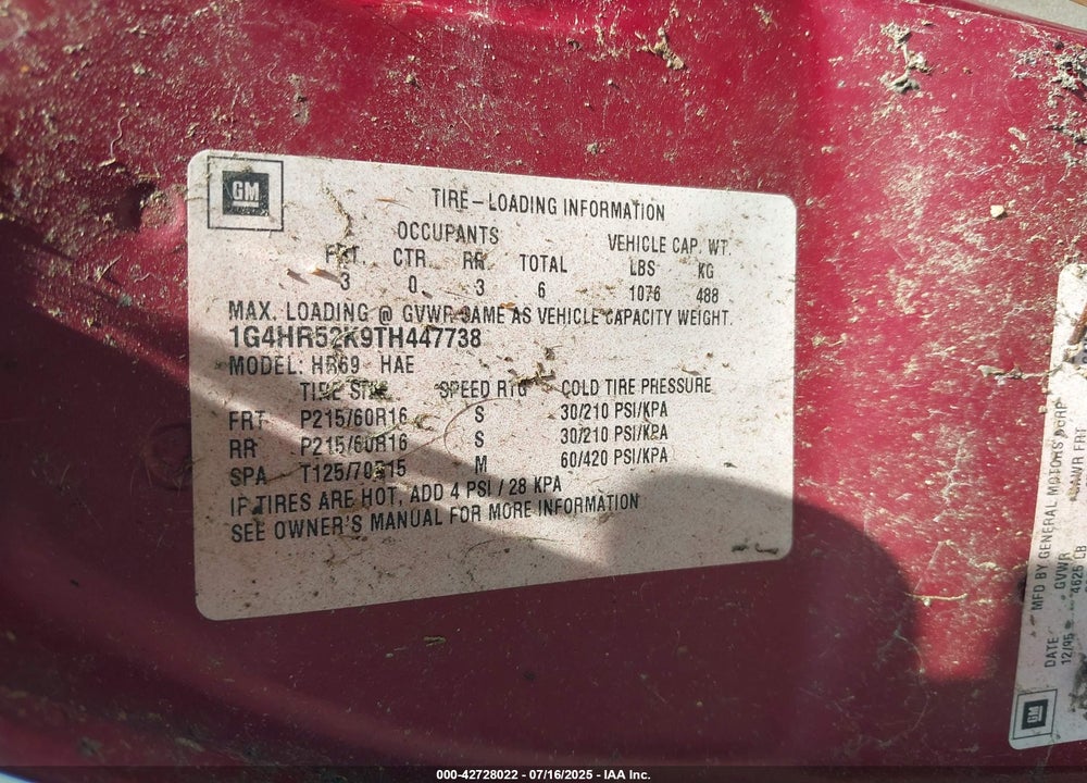 1996 BUICK LESABRE LIMITED VIN: 1G4HR52K9TH447738