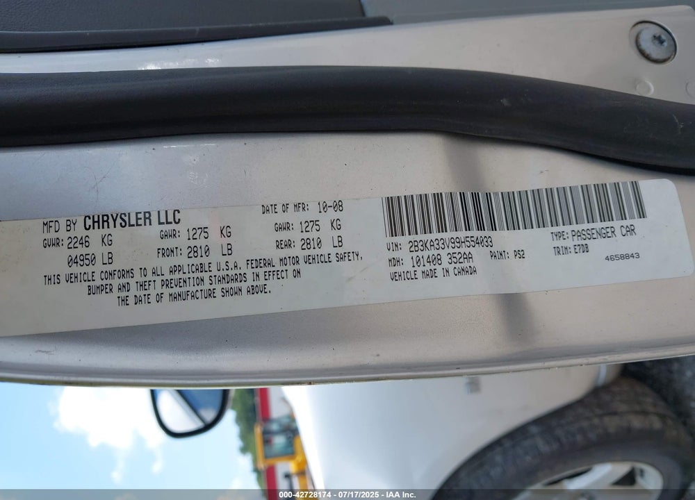 2009 DODGE CHARGER VIN: 2B3KA33V99H554033