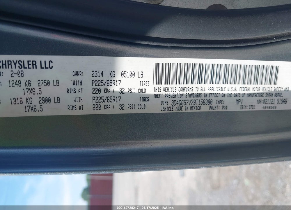 2009 DODGE JOURNEY VIN: 3D4GG57V79T158380