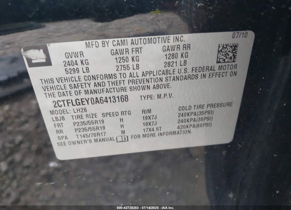 2010 GMC TERRAIN VIN: 2CTFLGEY0A6413168