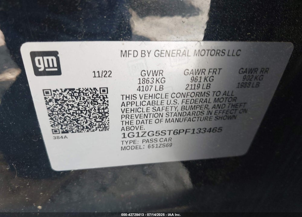 2023 CHEVROLET MALIBU VIN: 1G1ZG5ST6PF133465