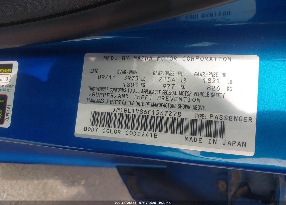2012 MAZDA 3 VIN: JM1BL1V86C1537278