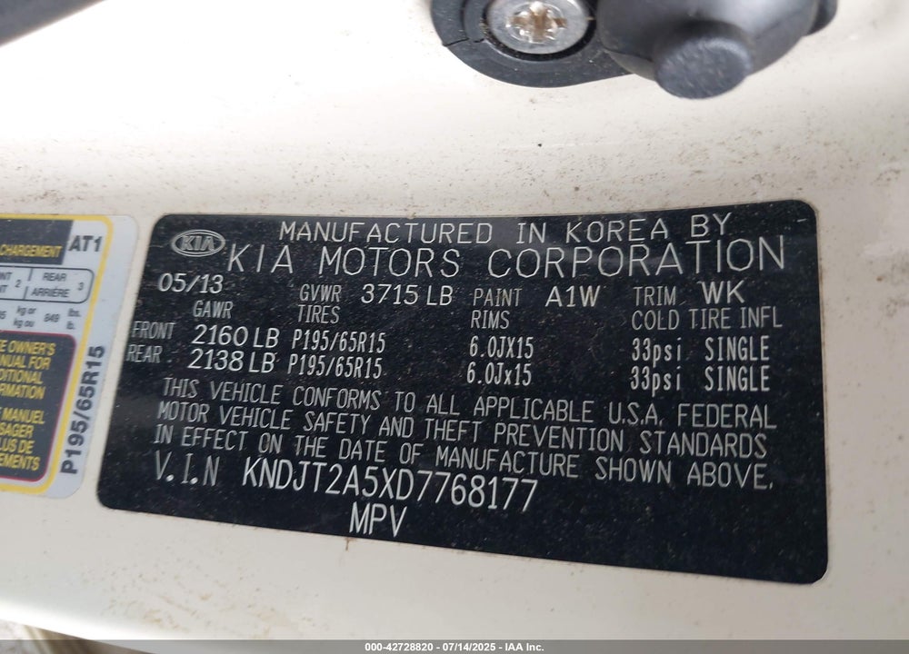 2013 KIA SOUL VIN: KNDJT2A5XD7768177