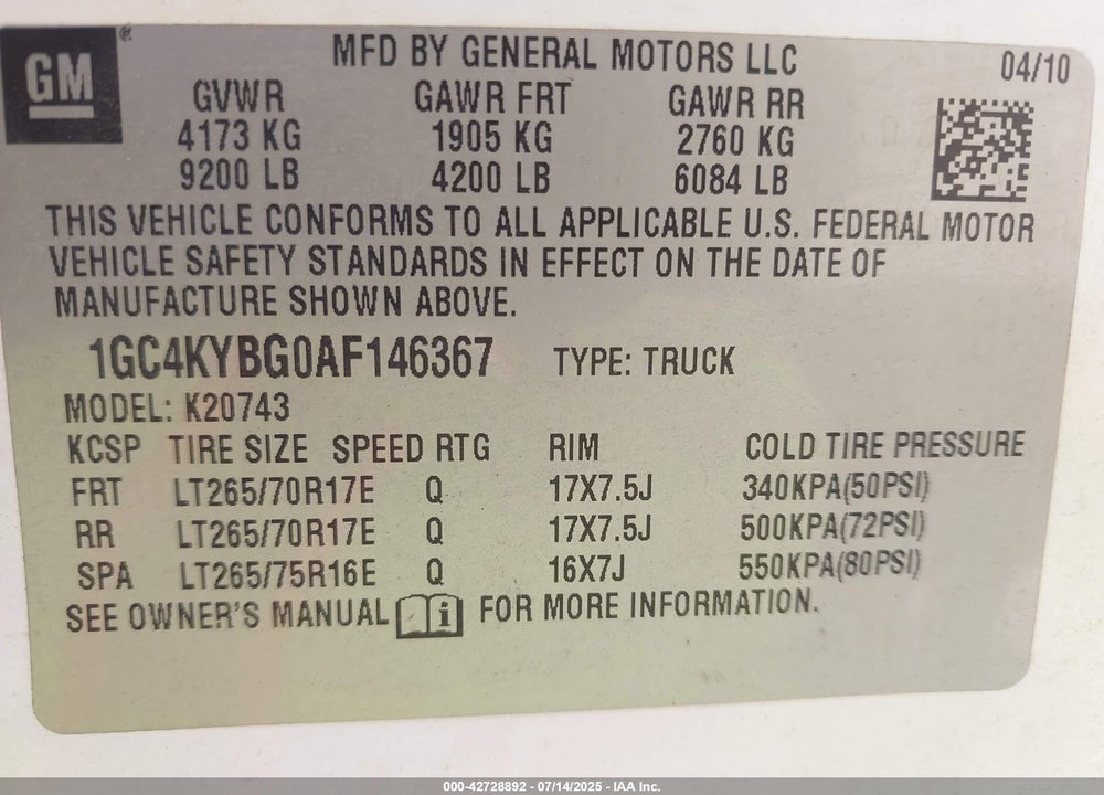 2010 CHEVROLET SILVERADO 2500HD VIN: 1GC4KYBG0AF146367