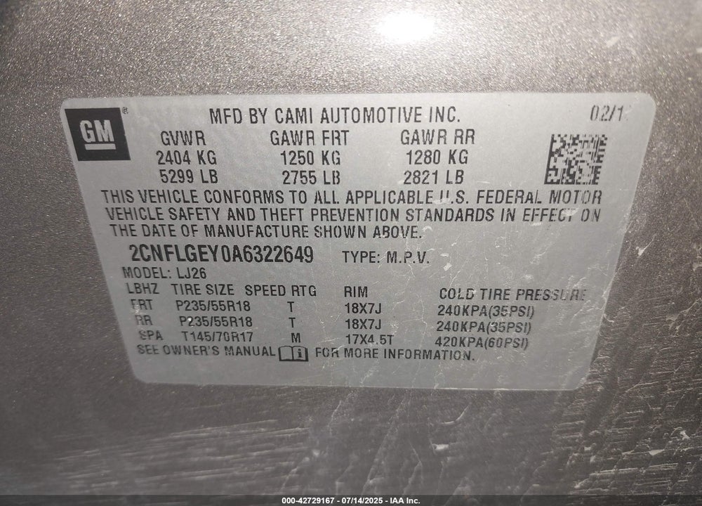 2010 CHEVROLET EQUINOX LTZ VIN: 2CNFLGEY0A6322649