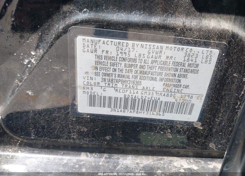 2017 NISSAN SENTRA SV VIN: 3N1AB7AP8HY316365