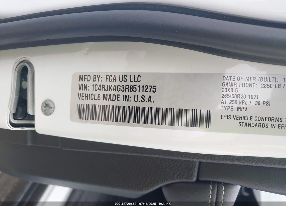 2024 JEEP GRAND CHEROKEE L ALTITUDE 4X4 VIN: 1C4RJKAG3R8511275