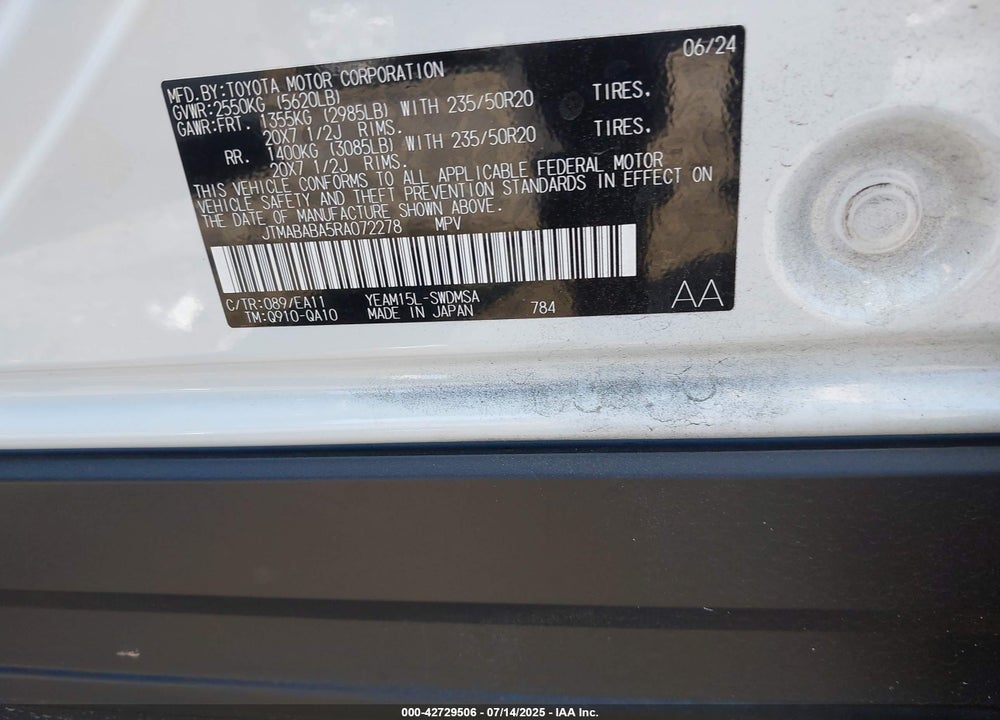 2024 SUBARU SOLTERRA VIN: JTMABABA5RA072278