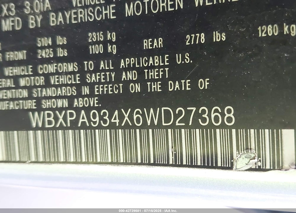 2006 BMW X3 VIN: WBXPA934X6WD27368