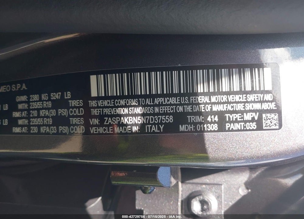 2022 ALFA ROMEO STELVIO TI AWD VIN: ZASPAKBN5N7D37558