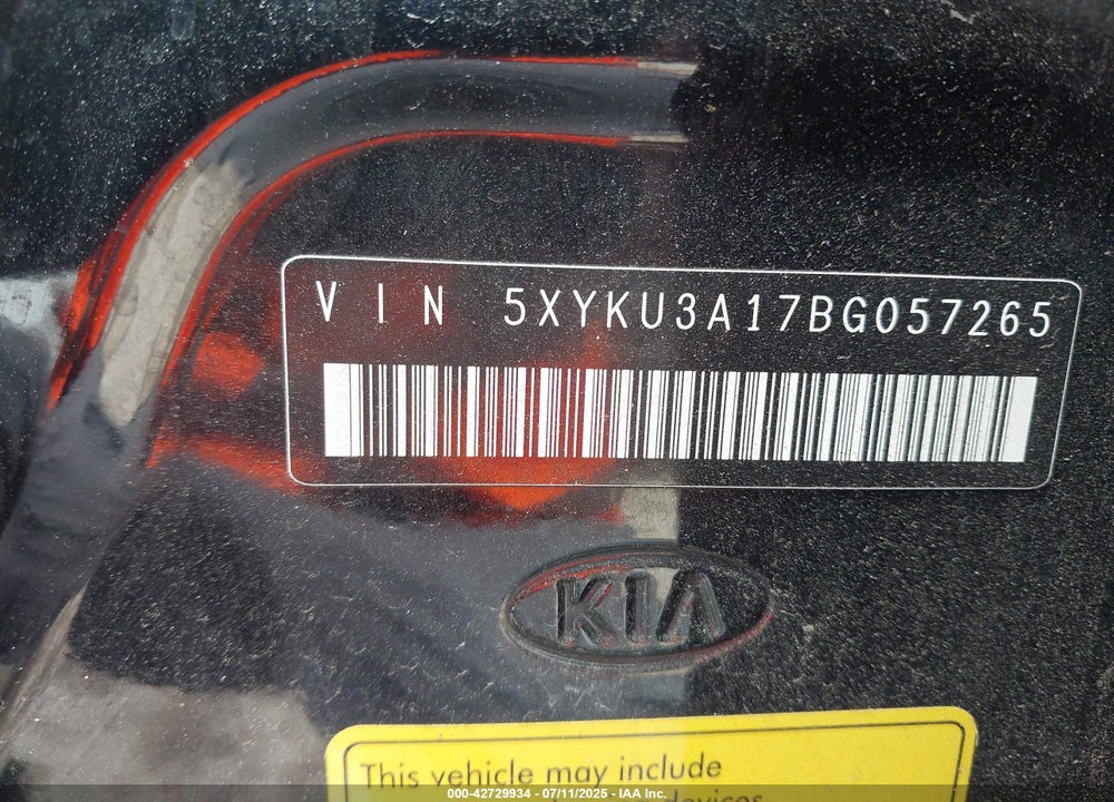 2011 KIA SORENTO VIN: 5XYKU3A17BG057265