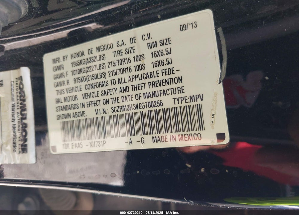 2014 HONDA CR-V LX VIN: 3CZRM3H34EG700256