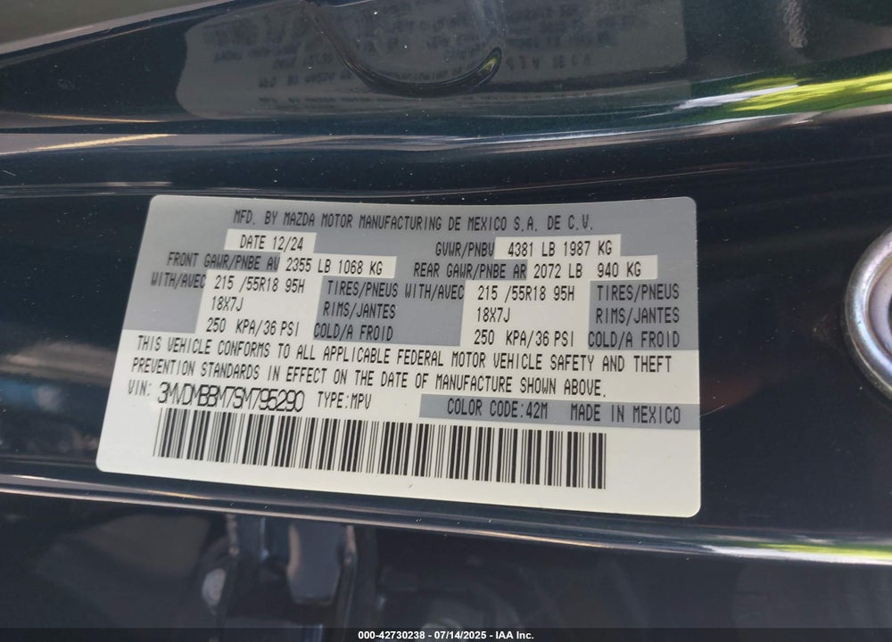 2025 MAZDA CX-30 VIN: 3MVDMBBM7SM795290