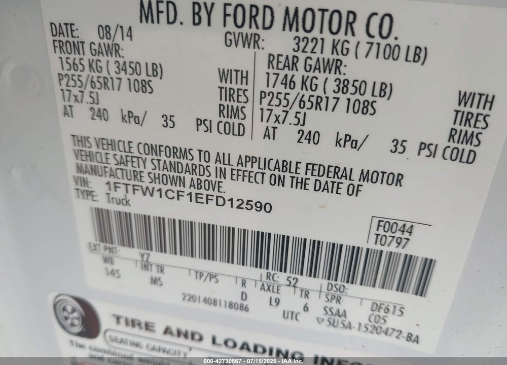 2014 FORD F-150 XLT VIN: 1FTFW1CF1EFD12590