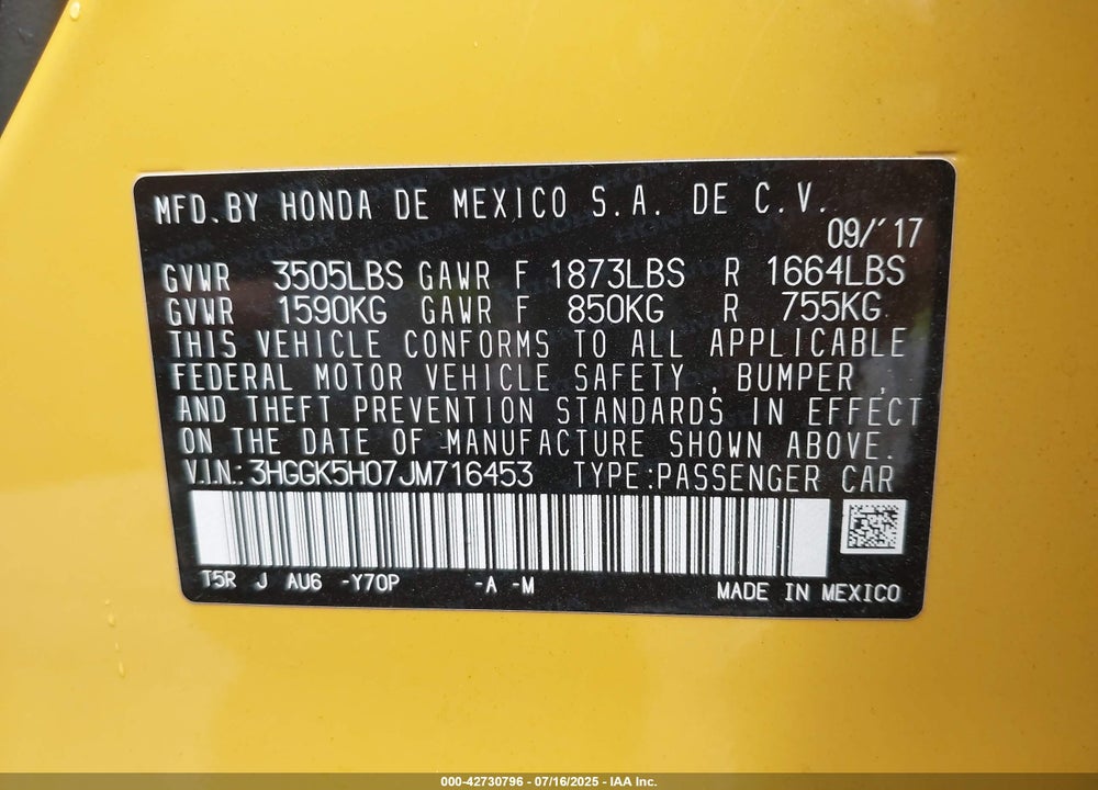 2018 HONDA FIT EX-L VIN: 3HGGK5H07JM716453