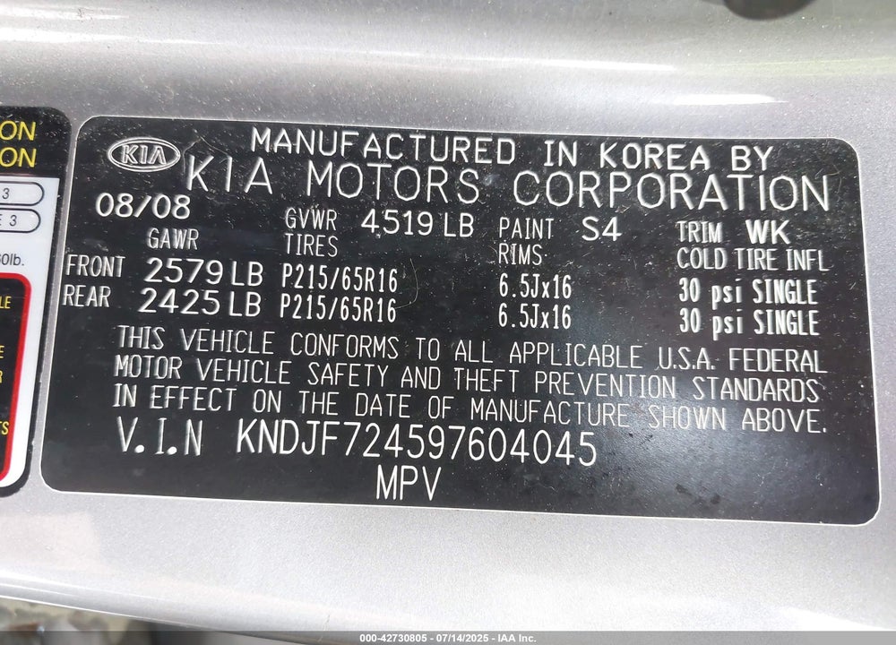 2009 KIA SPORTAGE VIN: KNDJF724597604045