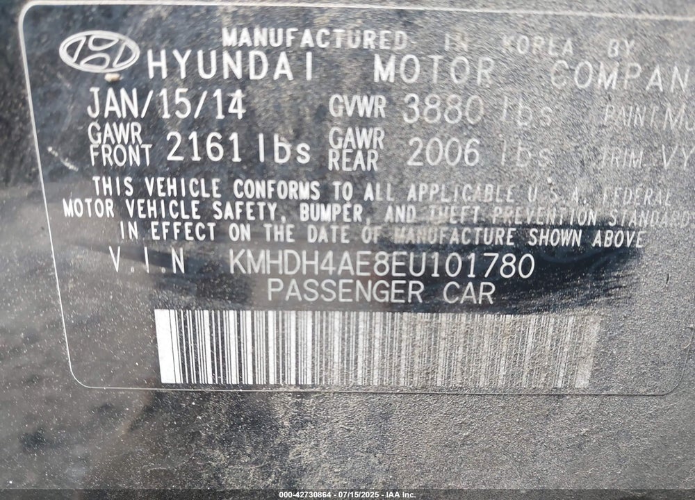 2014 HYUNDAI ELANTRA VIN: KMHDH4AE8EU101780