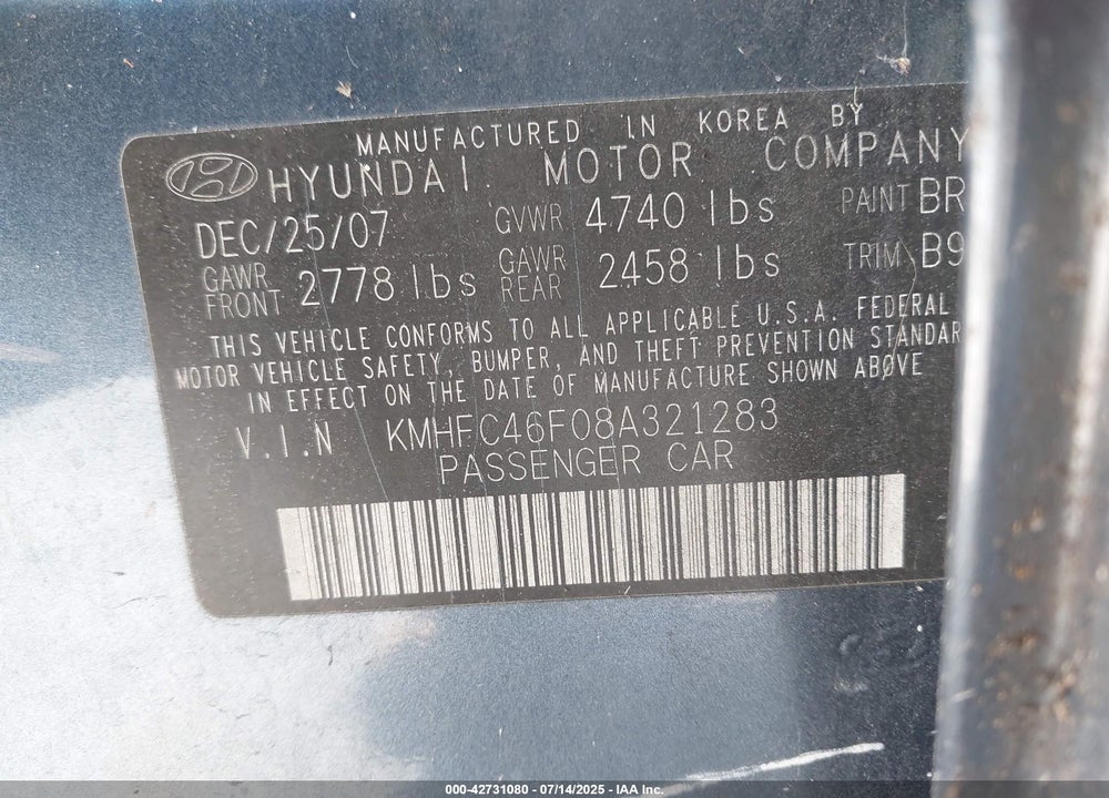2008 HYUNDAI AZERA LIMITED VIN: KMHFC46F08A321283