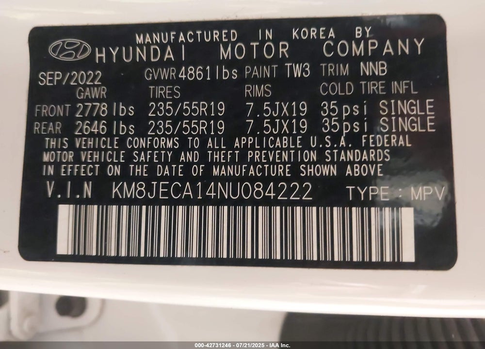 2022 HYUNDAI TUCSON HYBRID VIN: KM8JECA14NU084222