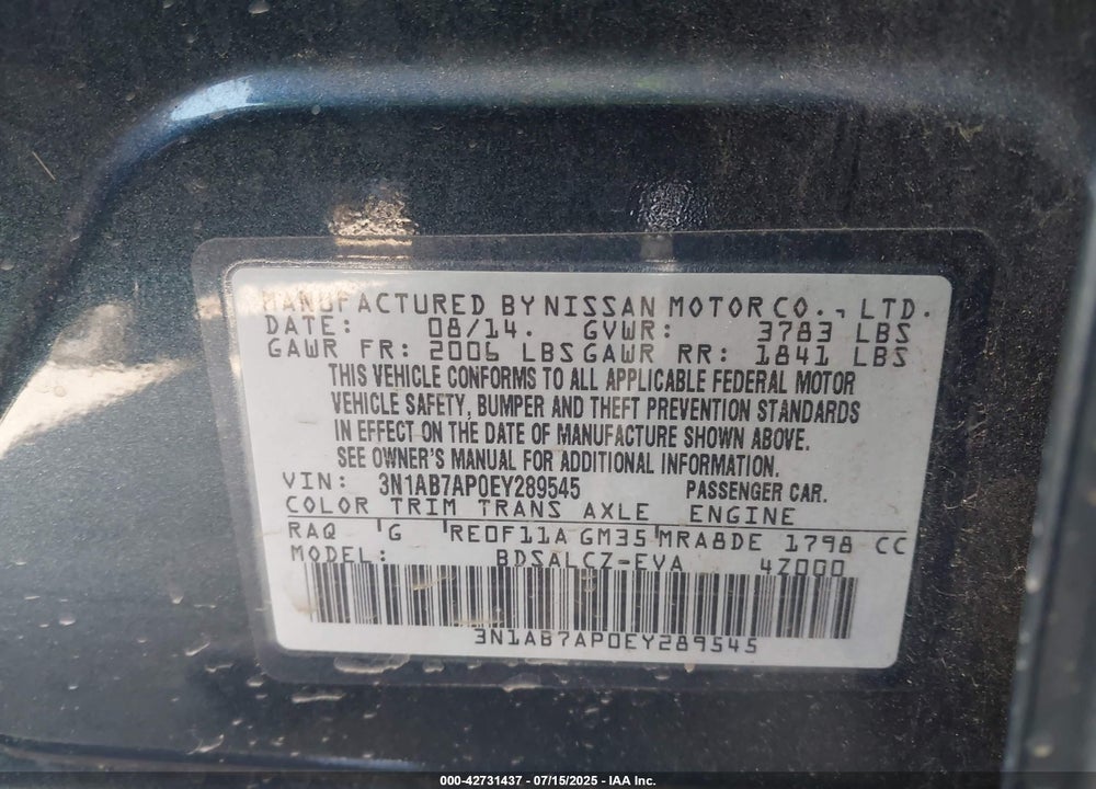 2014 NISSAN SENTRA VIN: 3N1AB7AP0EY289545