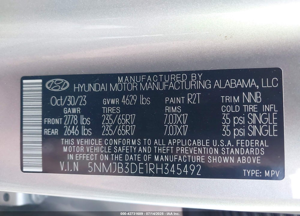 2024 HYUNDAI TUCSON SEL VIN: 5NMJB3DE1RH345492
