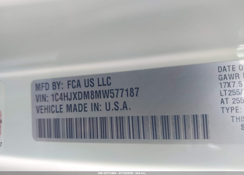 2021 JEEP WRANGLER UNLIMITED WILLYS 4X4 VIN: 1C4HJXDM8MW577187