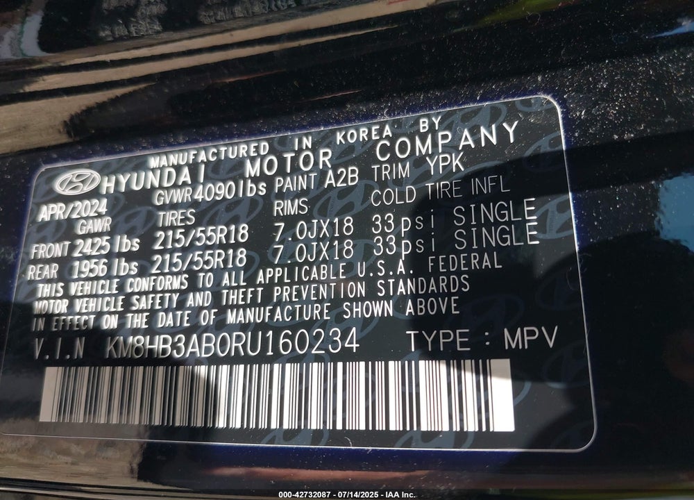 2024 HYUNDAI KONA SEL VIN: KM8HB3AB0RU160234