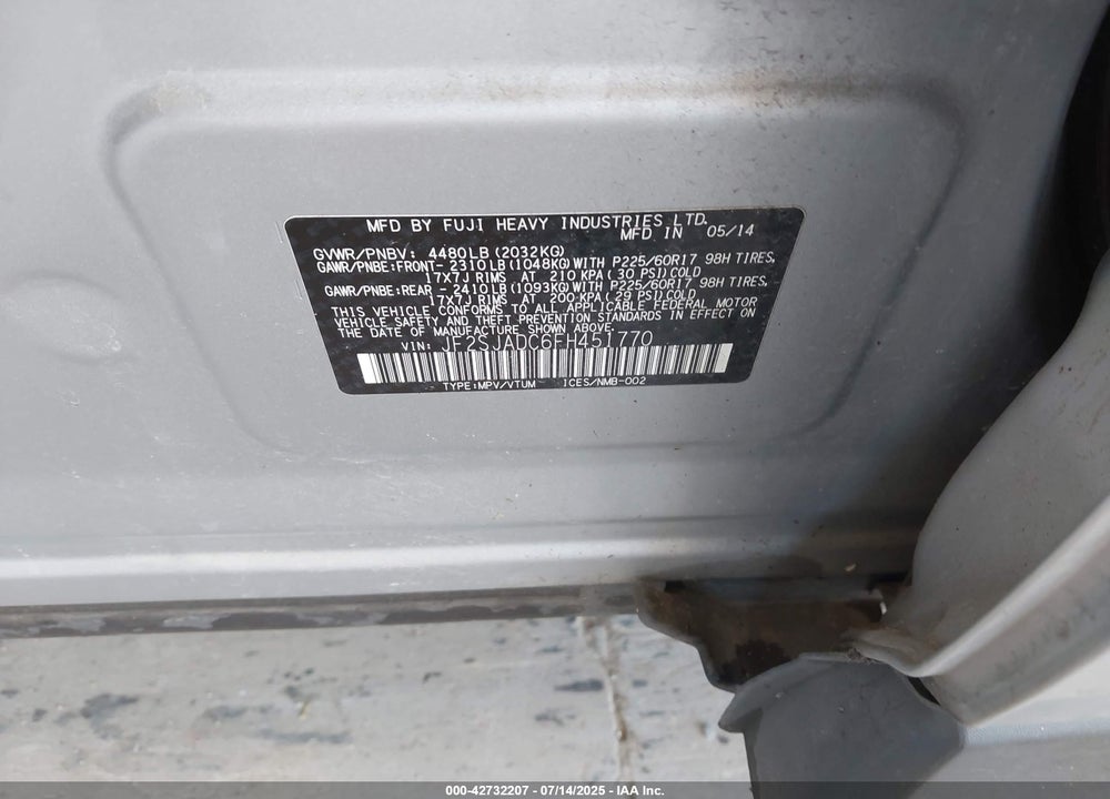 2015 SUBARU FORESTER VIN: JF2SJADC6FH451770