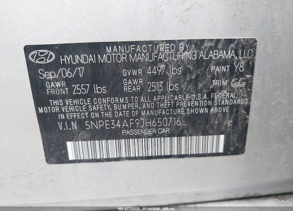 2018 HYUNDAI SONATA SEL VIN: 5NPE34AF9JH650716