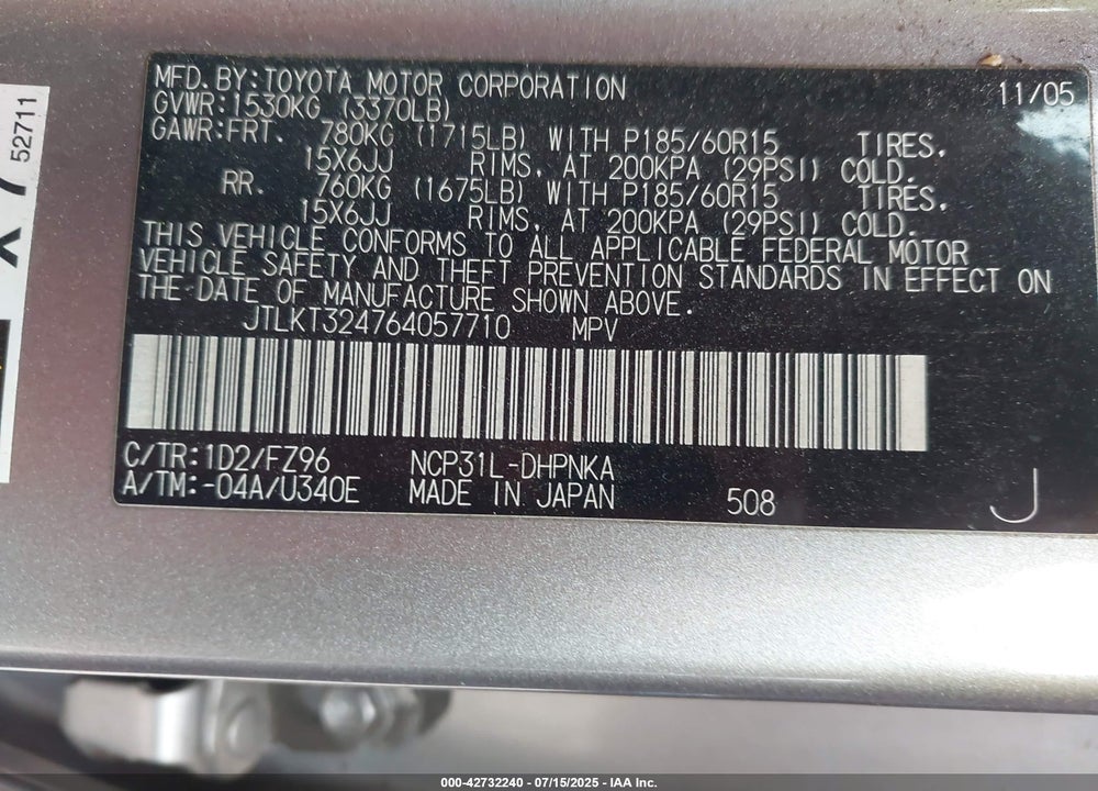 2006 SCION XB VIN: JTLKT324764057710