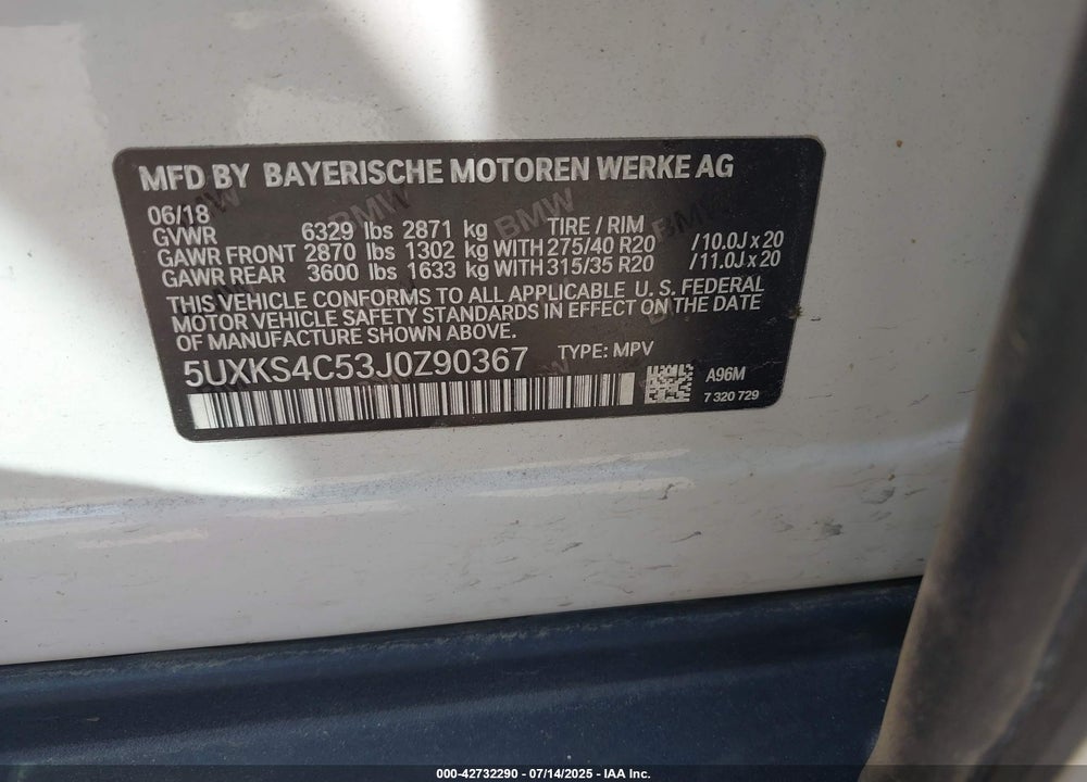 2018 BMW X5 XDRIVE35D VIN: 5UXKS4C53J0Z90367