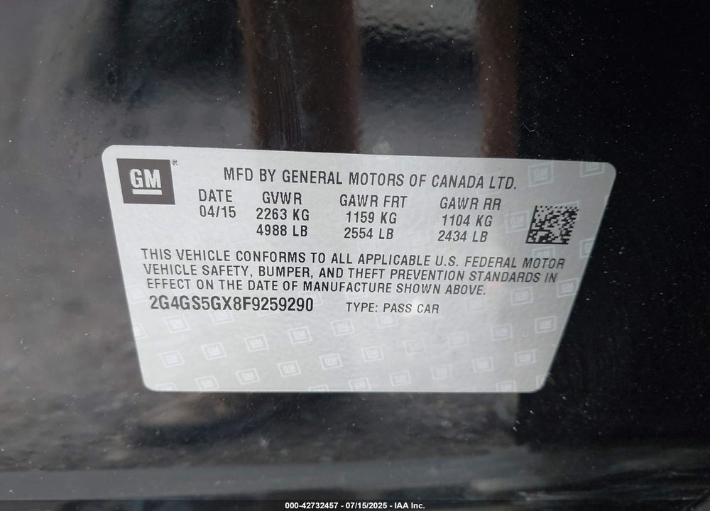 2015 BUICK REGAL VIN: 2G4GS5GX8F9259290