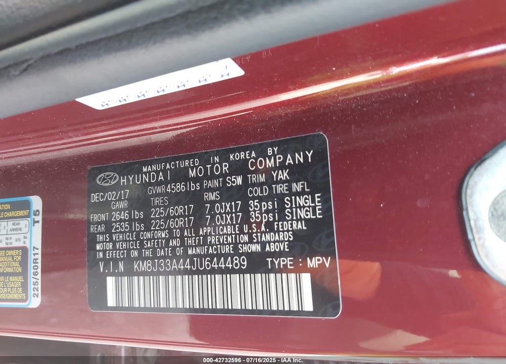 2018 HYUNDAI TUCSON VIN: KM8J33A44JU644489