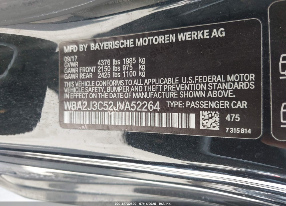 2018 BMW 2 SERIES VIN: WBA2J3C52JVA52264