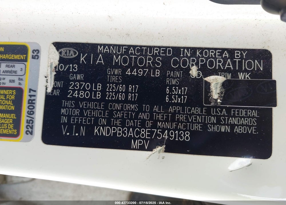 2014 KIA SPORTAGE VIN: KNDPB3AC8E7549138