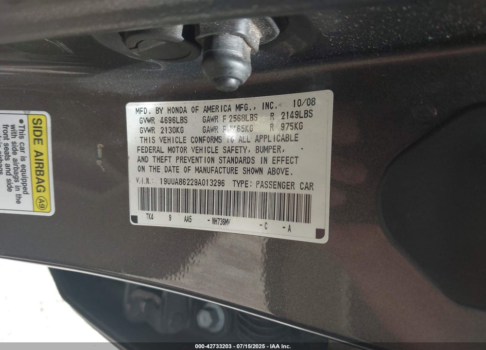 2009 ACURA TL VIN: 19UUA86229A013296