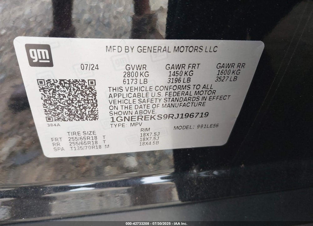 2024 CHEVROLET TRAVERSE VIN: 1GNEREKS9RJ196719