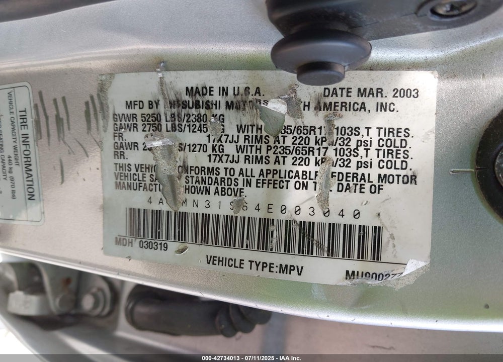 2004 MITSUBISHI ENDEAVOR XLS VIN: 4A4MN31S64E003040